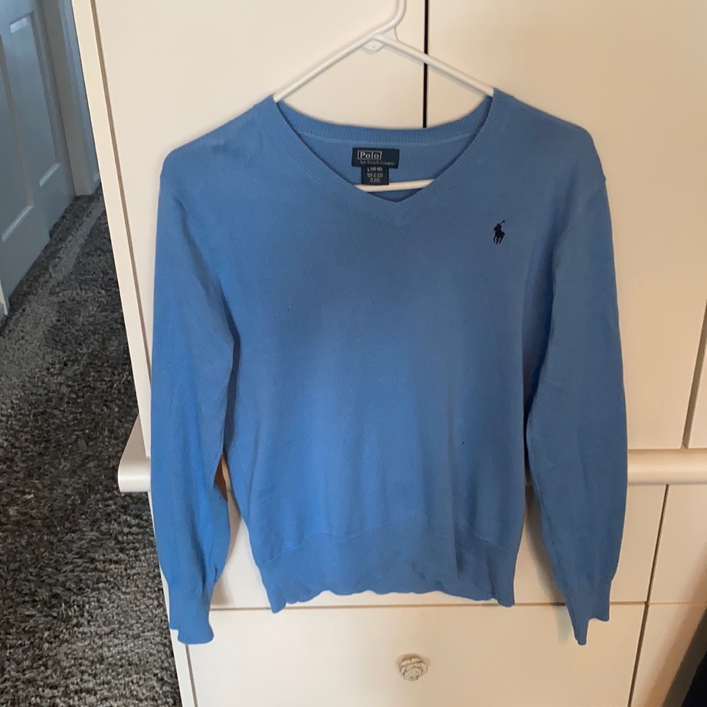 Boys Blue Large Polo Sweater With Patch Elbows
